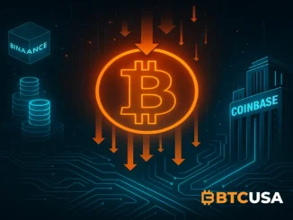 Digital illustration representing Bitcoin’s re-accumulation phase, showing declining exchange reserves, on-chain data flows, and strengthened US buying activity.
