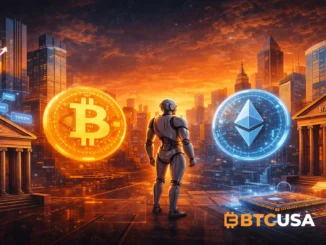 Futuristic visualization of institutional adoption shaping the crypto market in 2026.