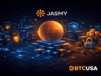Abstract illustration of the Jasmy blockchain ecosystem focused on IoT devices, data ownership, and decentralized storage