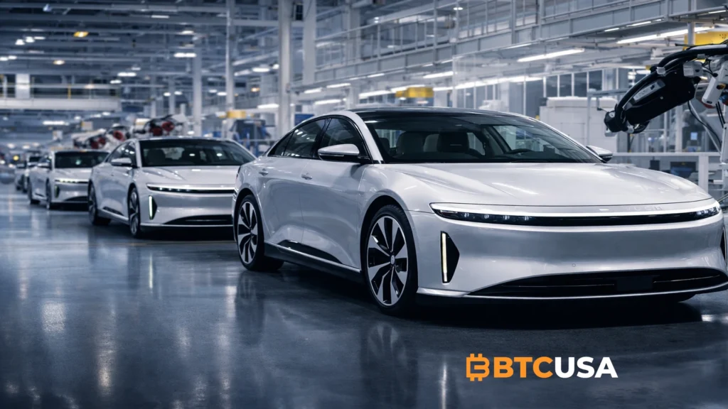 Lucid Air electric vehicles on the production line at Lucid Motors factory