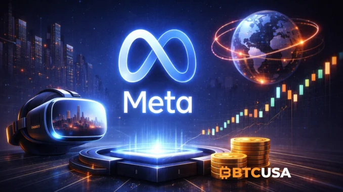 meta_stock_price_prediction_1920x1080 Meta (Facebook) stock price prediction – glowing Meta logo with VR headset, global network globe and rising candlestick chart in a futuristic city backdrop.