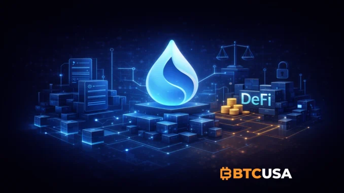 Abstract illustration of the Sui blockchain ecosystem, smart contracts, and decentralized finance infrastructure