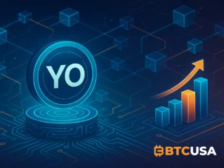 Futuristic visualization of cross-chain yield routing and automated DeFi rebalancing.