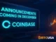 Crypto market illustration showing growing anticipation around upcoming Coinbase announcements.