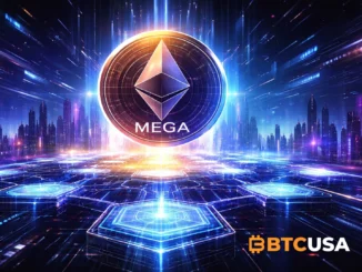 Futuristic blockchain network visualization representing MegaETH mainnet launch and high-performance Ethereum scaling
