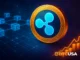 Illustration showing Ripple logo, raising graph and on chain payments