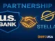 Illustration depicting a partnership between a U.S. bank and the Stellar network for blockchain-based payments.