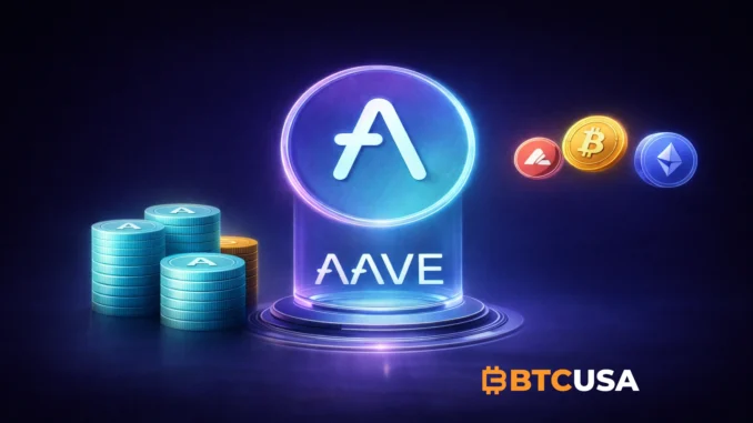 Minimal cinematic illustration representing the Aave protocol with a calm monochrome background, symbolizing decentralized finance infrastructure and long-term ecosystem growth.