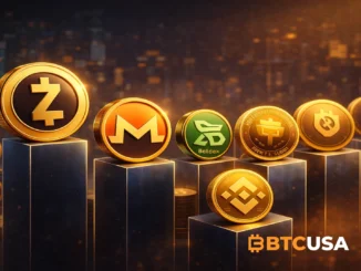 Altcoins outperforming the crypto market in 2025 with leading privacy coins and exchange tokens showing strong growth against a dark blue–gold financial background