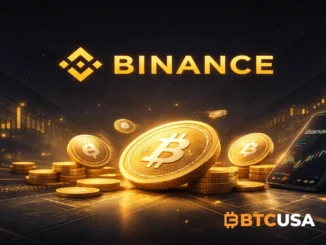 Cinematic illustration of the Binance exchange with a calm dark background symbolizing crypto trading and market infrastructure.