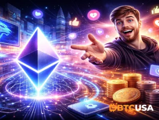 Minimalist illustration of corporate skyscrapers absorbing flowing Bitcoin into long-term vaults.