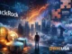 Institutional finance illustration showing BlackRock branding, global markets, and digital assets, representing outlook on AI and stablecoins in the 2026 financial landscape.