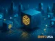 Illustration representing a core blockchain network with interconnected nodes, data blocks, and secure infrastructure.