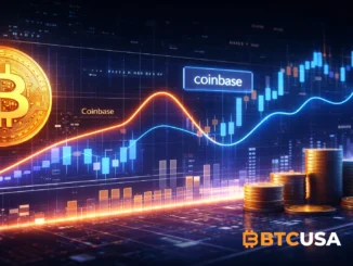 Minimalist illustration of a bitcoin price chart with a subtle premium gap line on a dark blue background, symbolizing Coinbase Premium Gap dynamics.