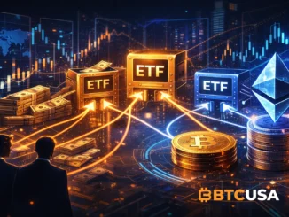 Visualization of global capital entering cryptocurrency markets through ETF investment vehicles