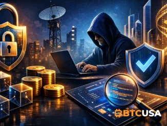 Futuristic illustration showing privacy, decentralized communication and blockchain security concepts