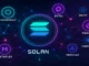 Illustration depicting Solana logo surrounded by connected apps, representing the Solana ecosystem of projects.