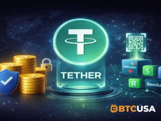 Cinematic illustration of the Tether stablecoin ecosystem with a calm dark background symbolizing global stablecoin-powered payments and financial infrastructure.