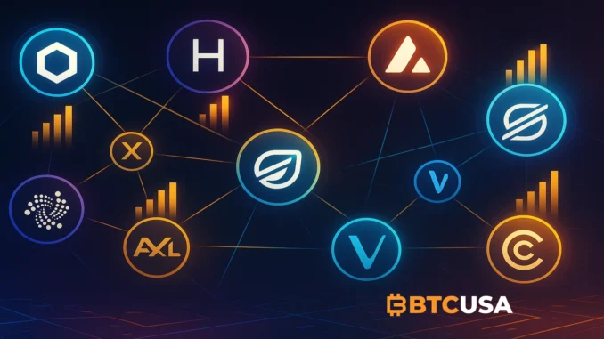 Illustration highlighting the top 10 real-world asset blockchain projects by developer activity.