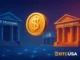 Illustration showing US banks and stablecoin transfers, representing integration of stablecoins into the traditional banking system.