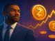 Illustration showing Arthur Hayes with Zcash and upward price movement symbolism.