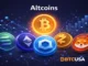 Altcoin market overview illustration showing multiple cryptocurrency tokens declining amid sustained selling pressure and capital rotation across crypto sectors