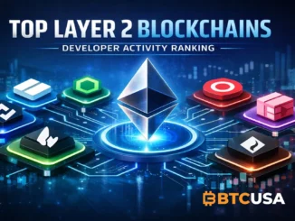 Layer 2 blockchain ecosystem visualization showing multiple scaling networks connected to Ethereum, representing developer activity, rollups, and on-chain infrastructure growth across the L2 landscape.