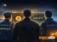 Cinematic illustration of Irish authorities and Europol agents analyzing a Bitcoin wallet recovery, with police vehicles, city backdrop, and glowing BTC elements symbolizing the seizure of previously inaccessible cryptocurrency assets.